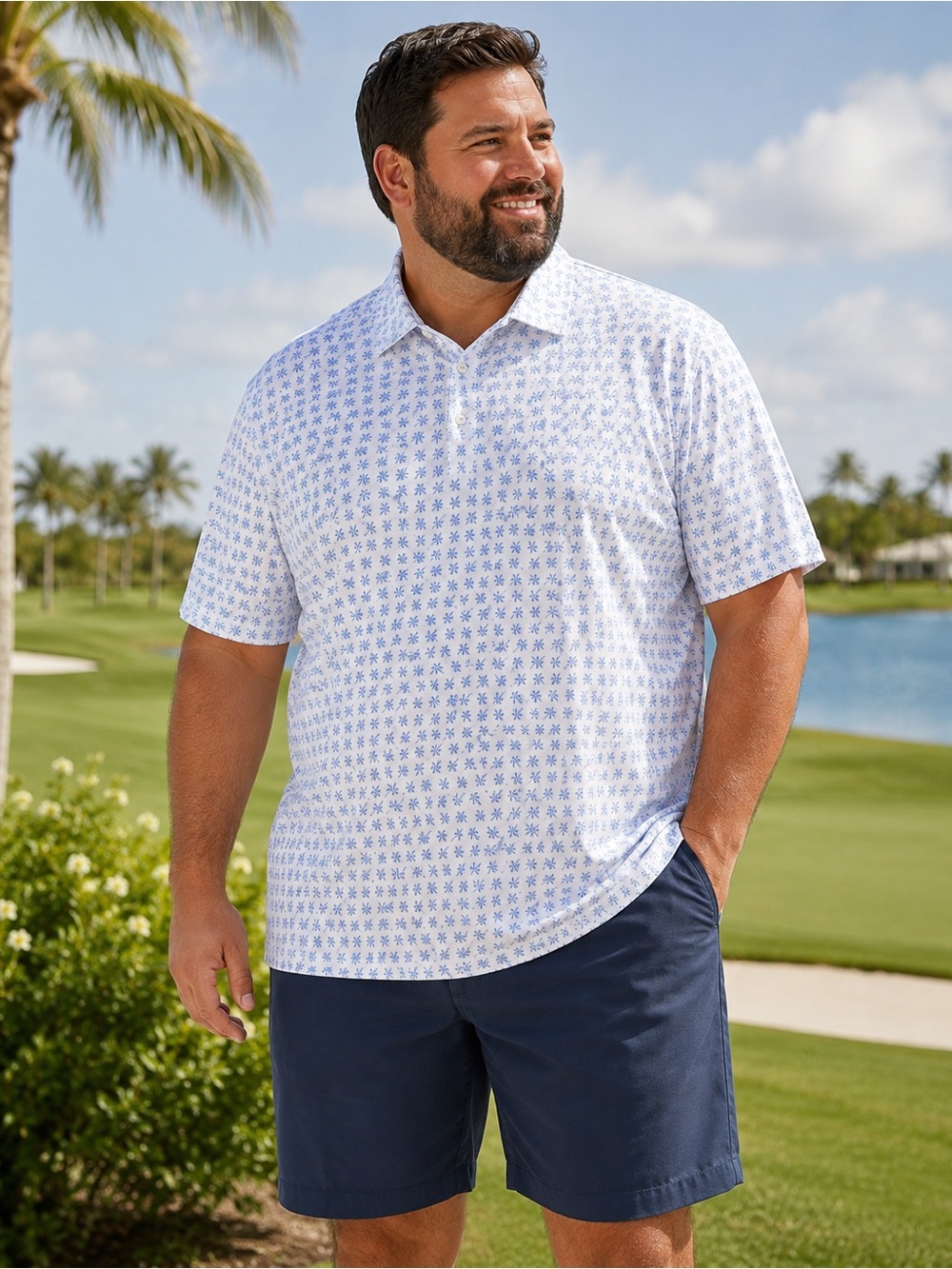 Roundtree & York Performance Fairway Polo 3XT Tall Palm Tree Golf NWT